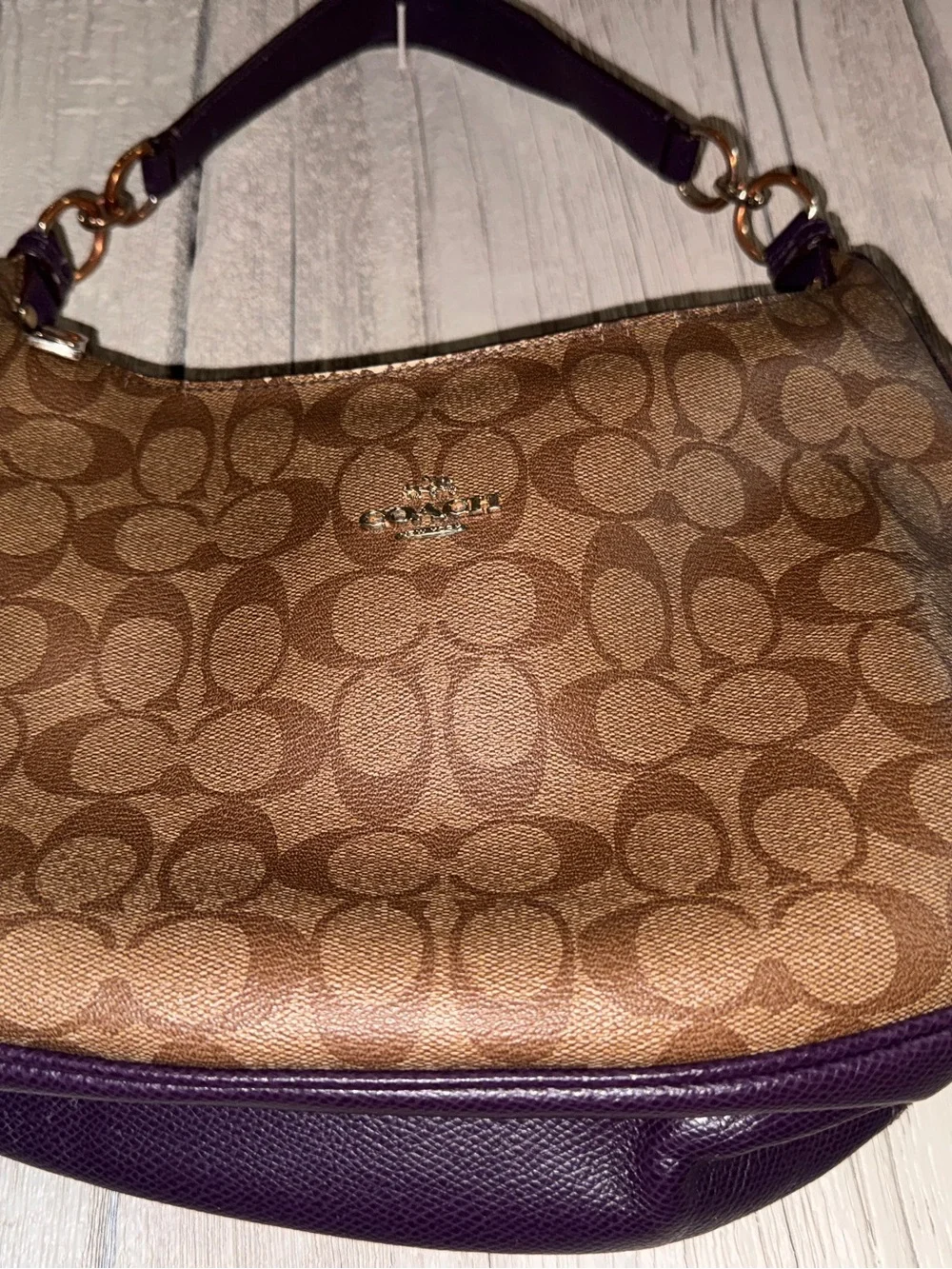 Coach Harley Hobo Bag Signature Canvas Purple Leather Trim F38267 June 2016 Y2K - Picture 2 of 10